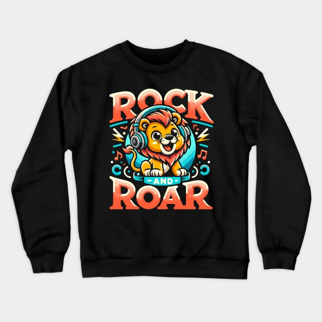 Rock And Roar Music Lover Crewneck Sweatshirt by Cosmo Gazoo